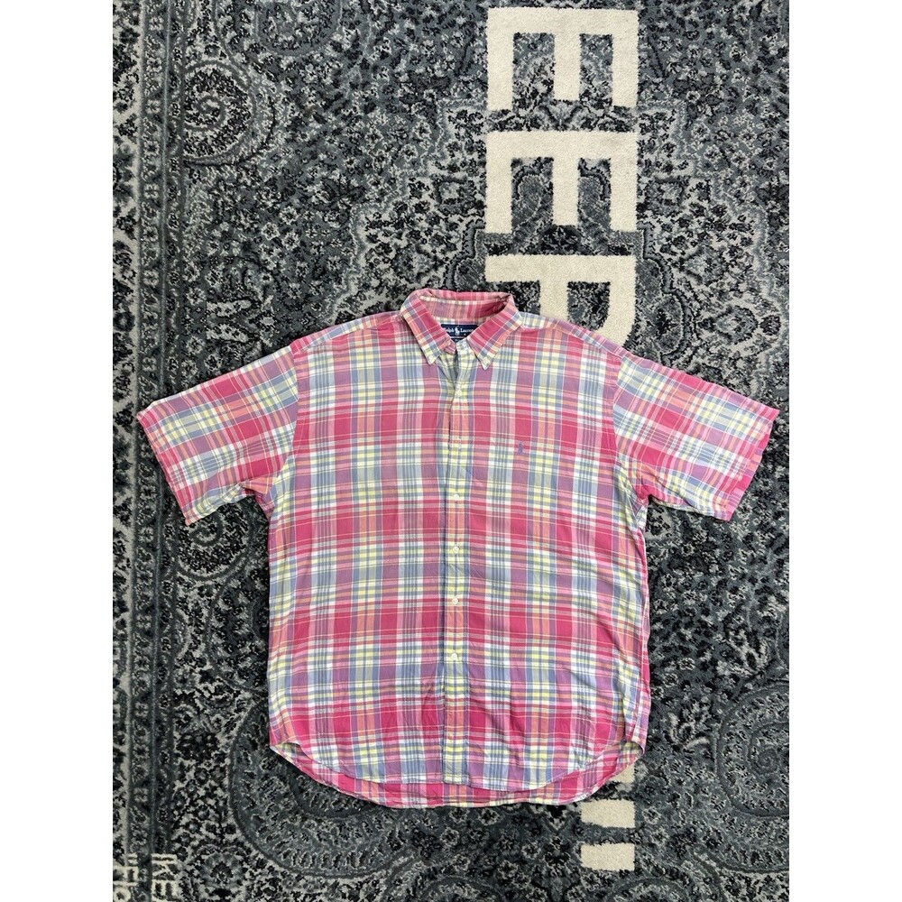 Ralph Lauren Vtg 90s Blake Cotton Plaid Short Sleeve Button Down Shirt, Men's XL